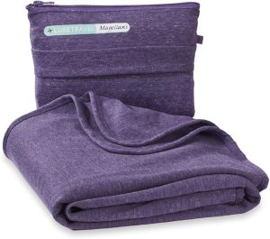 SAGEFINDS Airplane Travel Blanket | Compact Throw Blanket for Camping and Hiking | Converts into a Pillow | Travel Gift | Soft Jersey Knit | Fits in Backpack