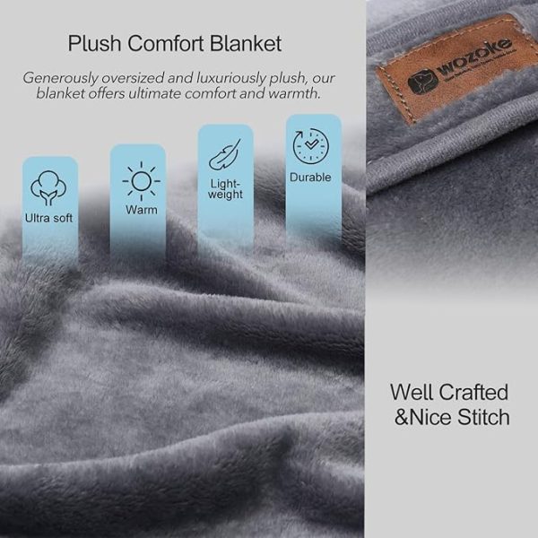 Travel Blanket Pillow Throw Fleece - 2-in-1 Travel Pillow and Blanket Set for Airplane Fluffy Fuzzy Soft Cozy Thick Lightweight Gray 450GSM 67"x50" - Image 4