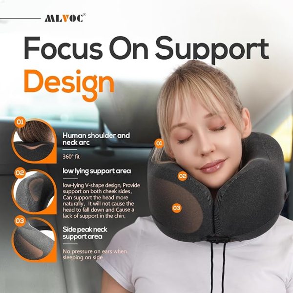 MLVOC Travel Pillow 100% Pure Memory Foam Neck Pillow - Image 2