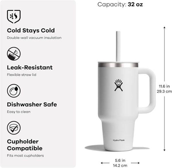 Hydro Flask Travel Tumbler Stainless Steel Insulated Cup with Lid and Straw for Cold Water and Drinks for Sports, School, Work - Image 4